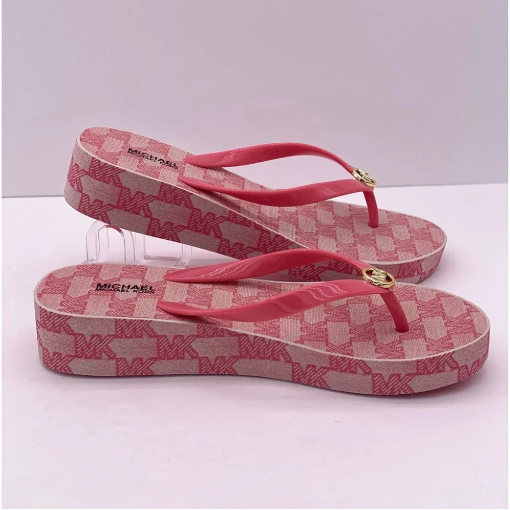 Michael Kors Bedford Logo MK Women’s Wedge Flip Flop Sandals - Picture 5 of 8